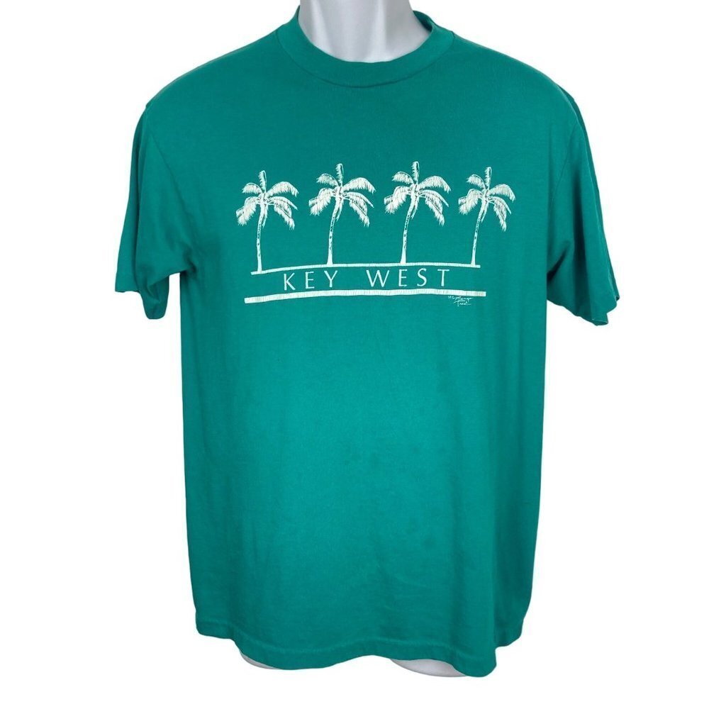 Vintage Key West T Shirt Mens Large Green Florida Palm Trees Single Stitch
